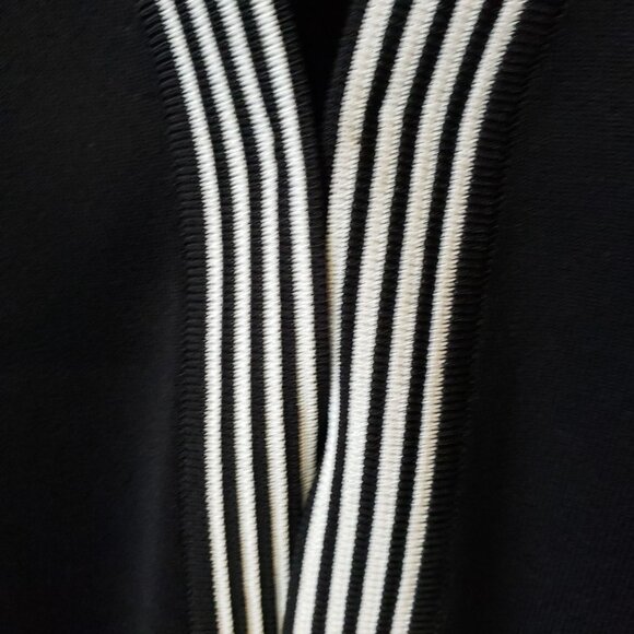 Exclusively Misook Black White Stripe V Neck Cardigan Sweater - Picture 6 of 10